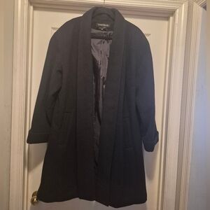 Donny Brook Black Swing Open Front 100% Wool Mid length Coat Women's Size 14